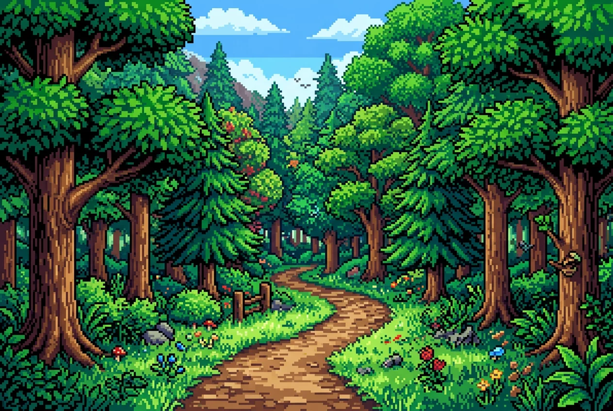 Pixel art fantasy forest